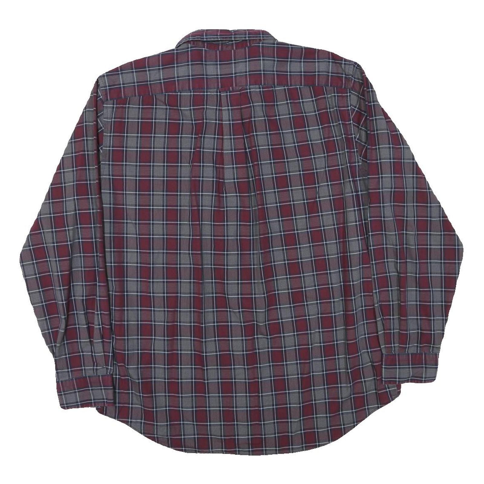 NAUTICA Mens Red & Grey Check Shirt L Classic Fit Cotton Blend Casual