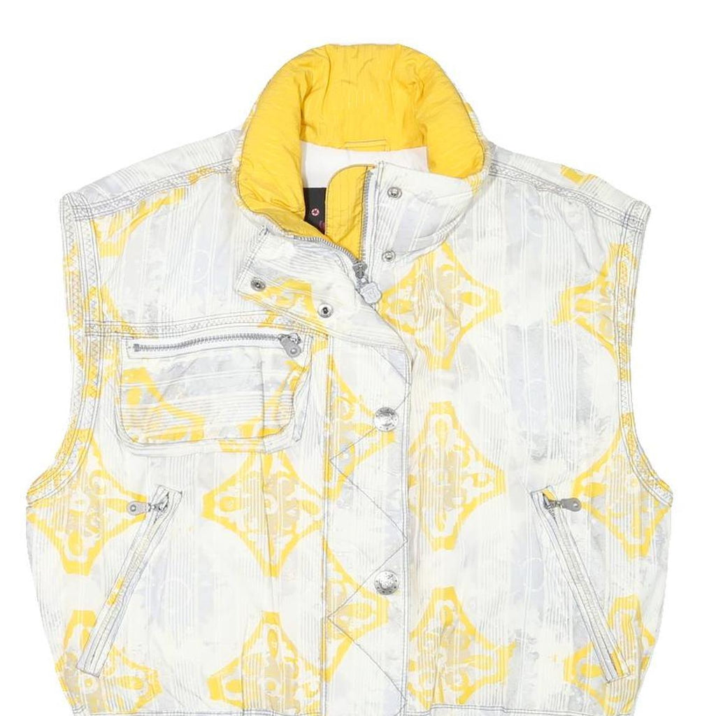 KAELIN Womens White & Yellow Nylon Sleeveless Zip Jacket L Lightweight Patterned