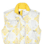 KAELIN Womens White & Yellow Nylon Sleeveless Zip Jacket L Lightweight Patterned