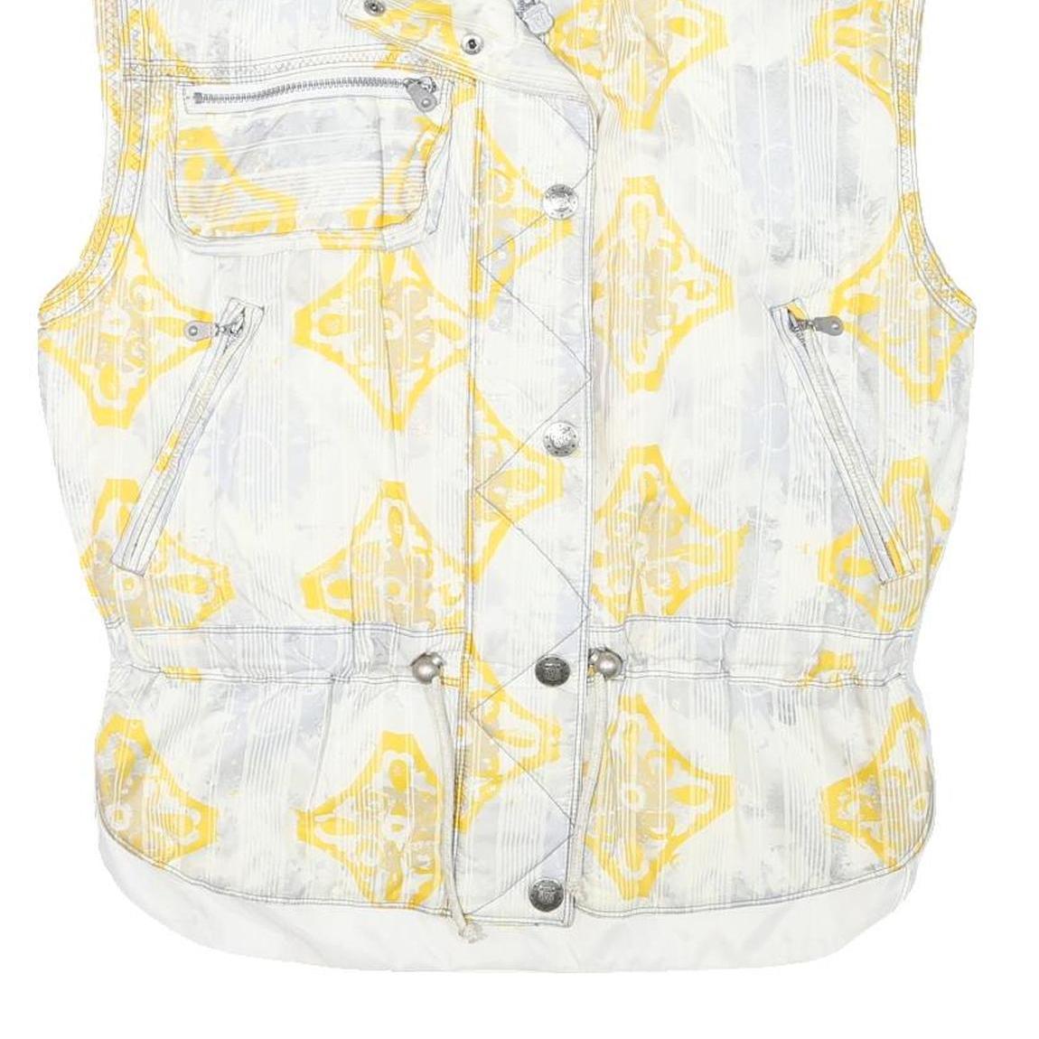 KAELIN Womens White & Yellow Nylon Sleeveless Zip Jacket L Lightweight Patterned
