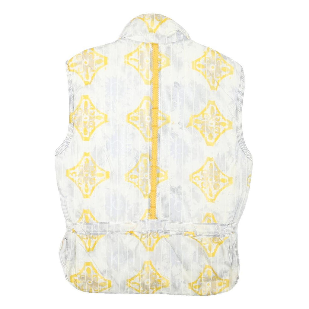 KAELIN Womens White & Yellow Nylon Sleeveless Zip Jacket L Lightweight Patterned