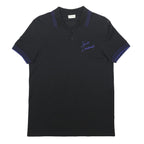 SAINT LAURENT Mens Black Polo Shirt S Cotton Embroidered Script Short Sleeve