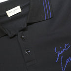 SAINT LAURENT Mens Black Polo Shirt S Cotton Embroidered Script Short Sleeve
