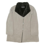 CLAUDE HARVEY Womens Grey Black Faux Fur Collar Jacket XL Polyester Blend Button