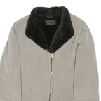 CLAUDE HARVEY Womens Grey Black Faux Fur Collar Jacket XL Polyester Blend Button