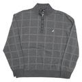NAUTICA Mens Grey Cotton Blend Check Sweatshirt L Quarter Zip Casual