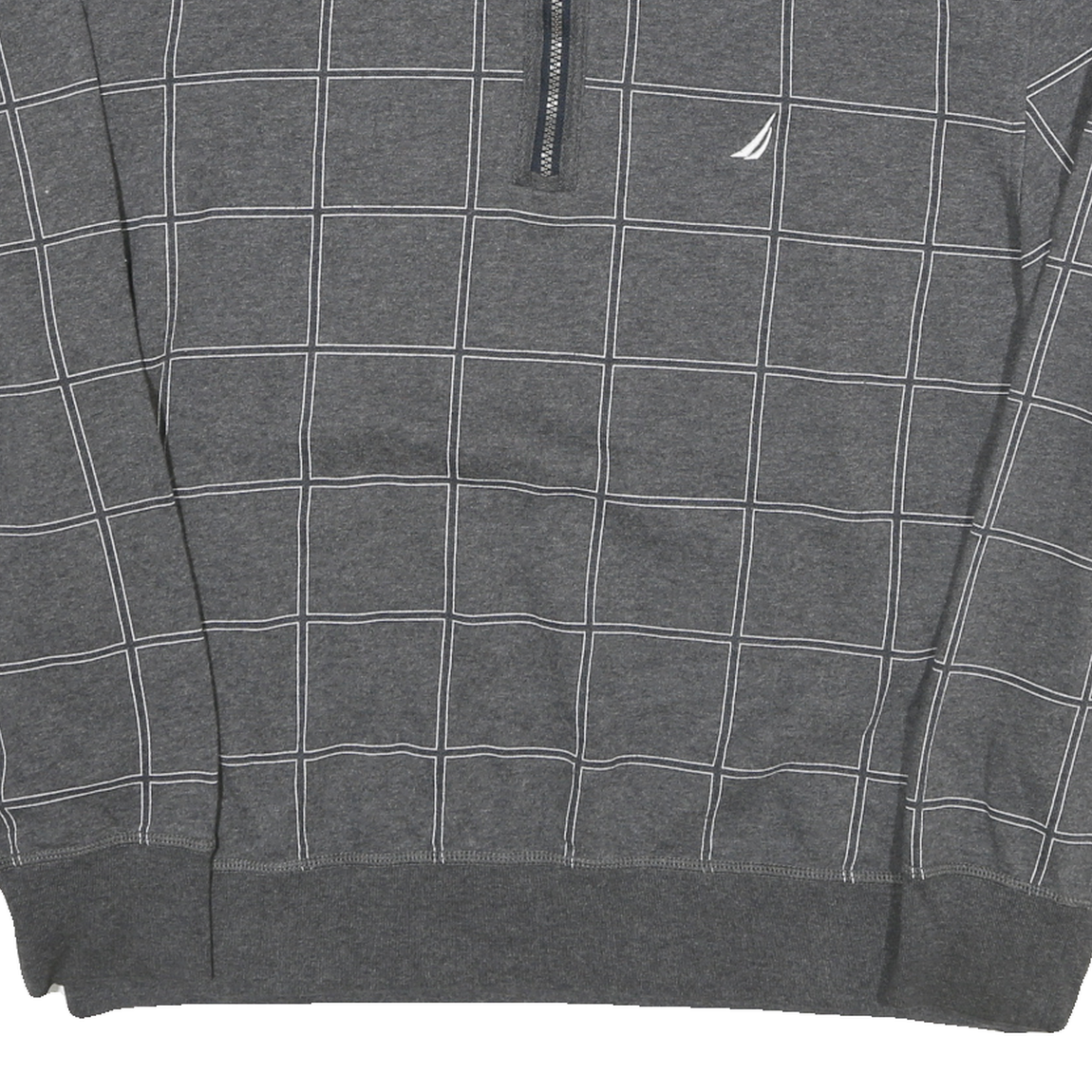 NAUTICA Mens Grey Cotton Blend Check Sweatshirt L Quarter Zip Casual