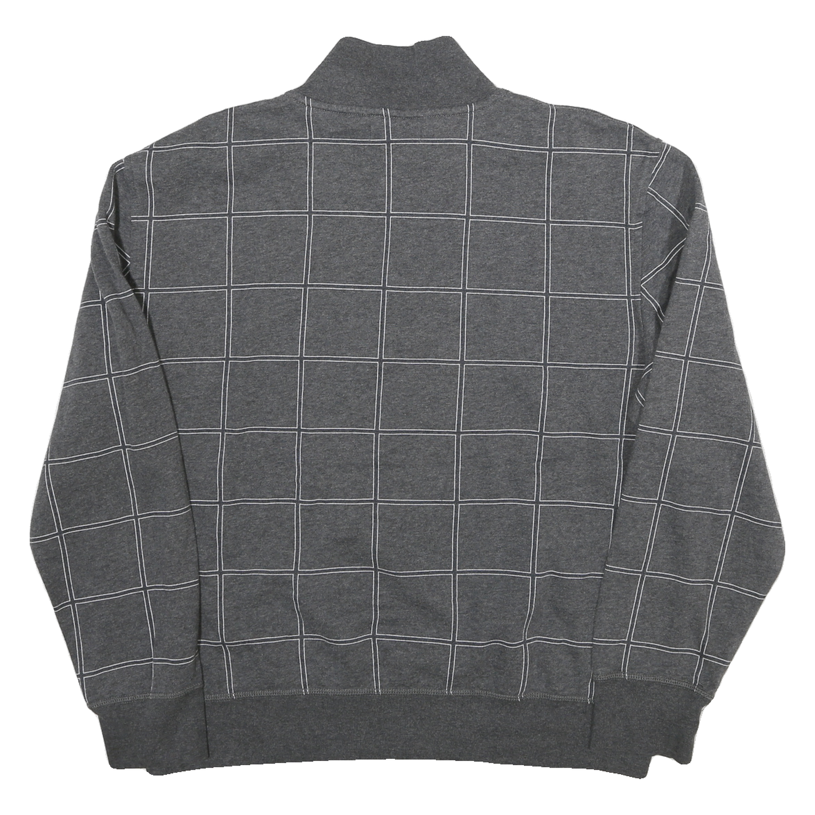 NAUTICA Mens Grey Cotton Blend Check Sweatshirt L Quarter Zip Casual