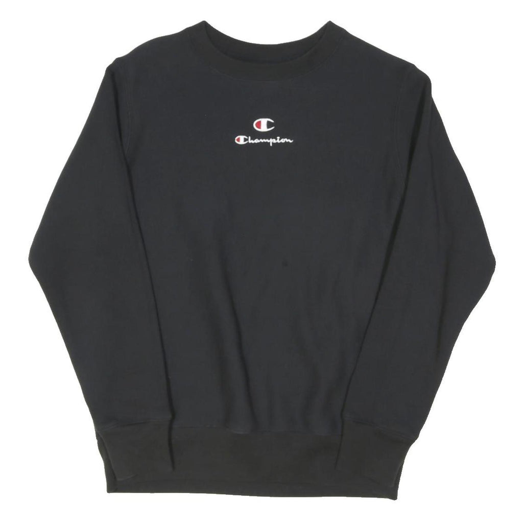 CHAMPION Womens Black Crew Neck XS Cotton Blend Sweatshirt Logo Embroidered