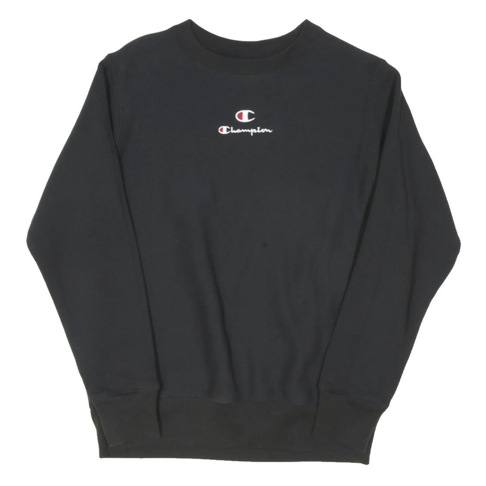 CHAMPION Womens Black Crew Neck XS Cotton Blend Sweatshirt Logo Embroidered