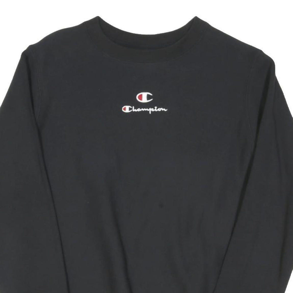 CHAMPION Womens Black Crew Neck XS Cotton Blend Sweatshirt Logo Embroidered