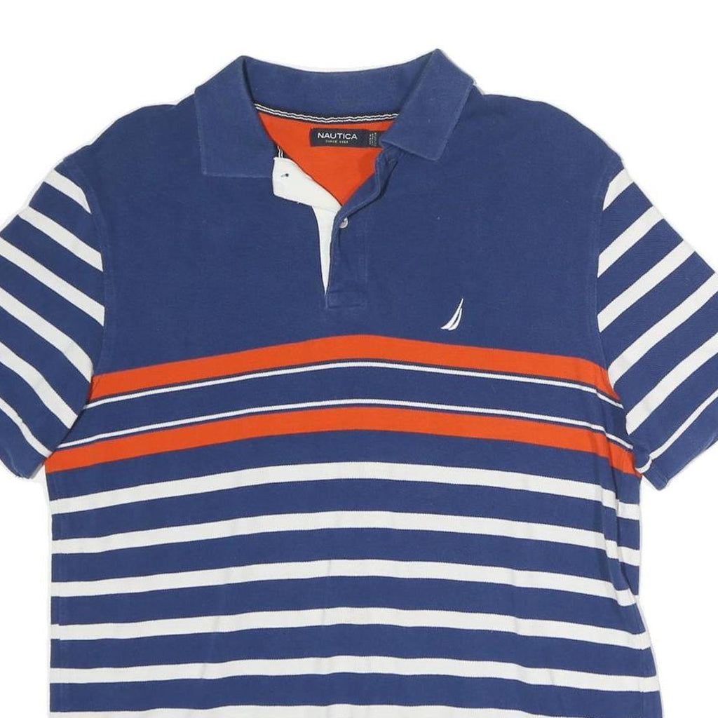 NAUTICA Mens Blue & White Striped Orange Short Sleeve Polo Shirt M Cotton Casual