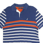 NAUTICA Mens Blue & White Striped Orange Short Sleeve Polo Shirt M Cotton Casual