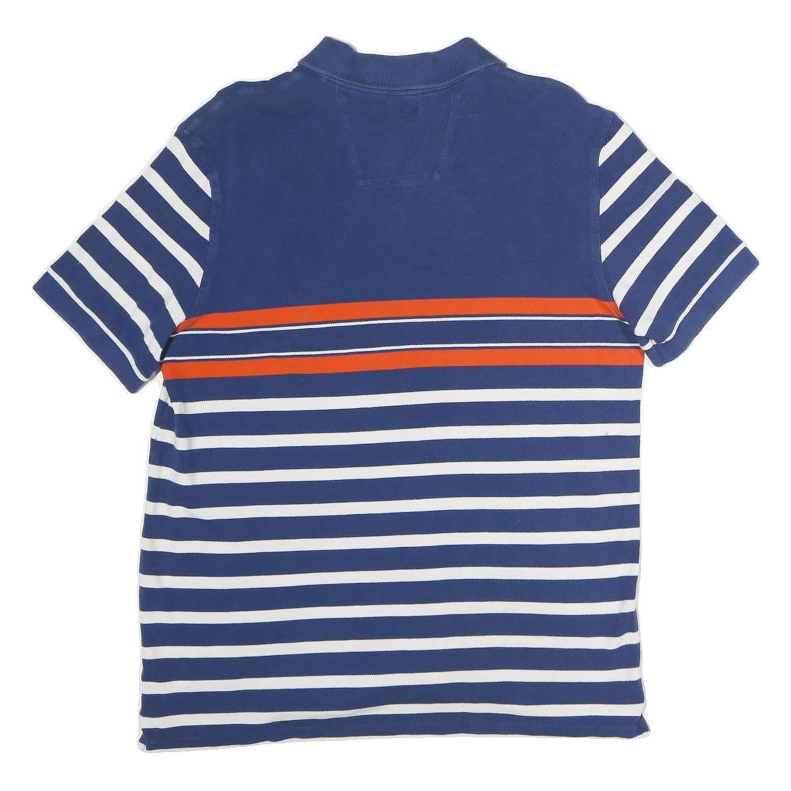 NAUTICA Mens Blue & White Striped Orange Short Sleeve Polo Shirt M Cotton Casual