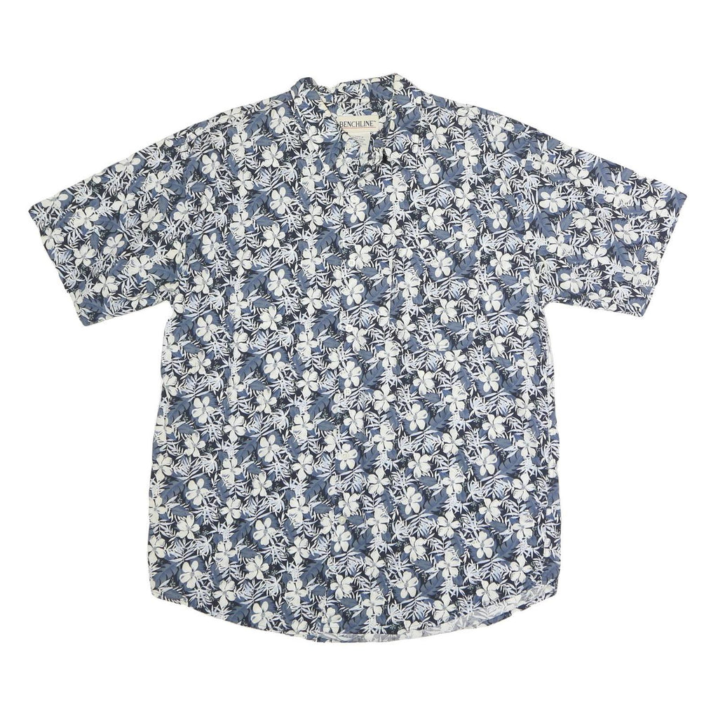 BENCHLINE Mens Blue & White Floral Cotton Shirt L Casual Summer Short Sleeve