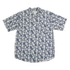BENCHLINE Mens Blue & White Floral Cotton Shirt L Casual Summer Short Sleeve