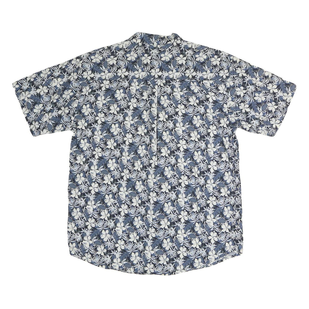 BENCHLINE Mens Blue & White Floral Cotton Shirt L Casual Summer Short Sleeve