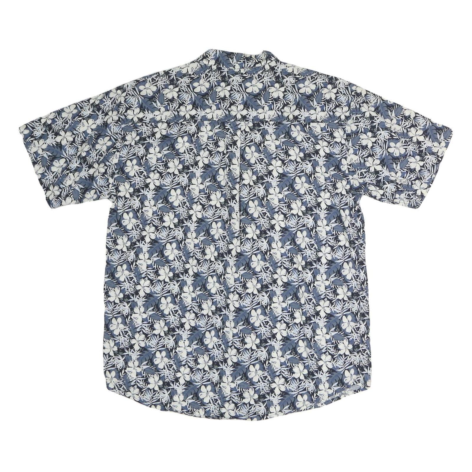 BENCHLINE Mens Blue & White Floral Cotton Shirt L Casual Summer Short Sleeve