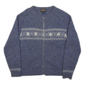 WOOLRICH Womens Blue Patterned Zip Jumper Crew Neck Chunky Knit M Winter Comfort