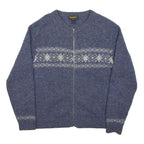 WOOLRICH Womens Blue Patterned Zip Jumper Crew Neck Chunky Knit M Winter Comfort