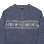 WOOLRICH Womens Blue Patterned Zip Jumper Crew Neck Chunky Knit M Winter Comfort