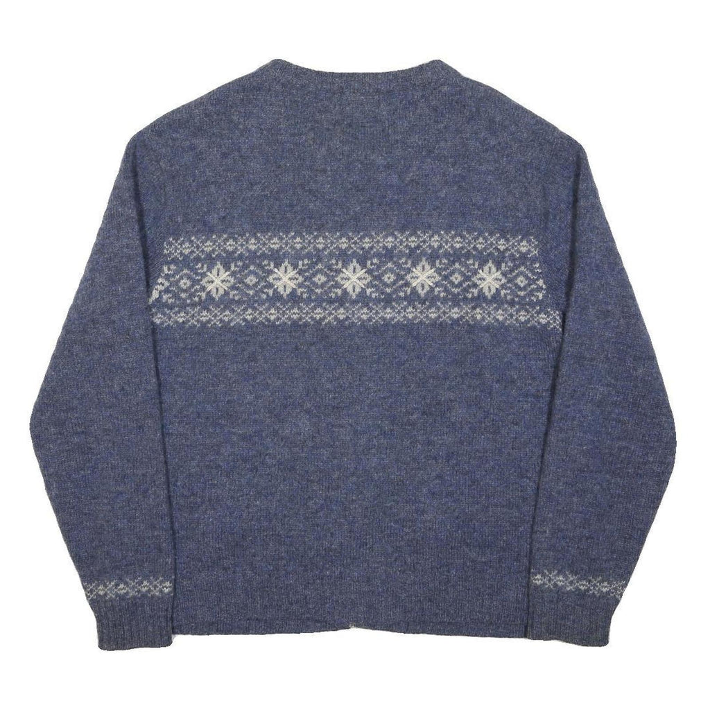 WOOLRICH Womens Blue Patterned Zip Jumper Crew Neck Chunky Knit M Winter Comfort