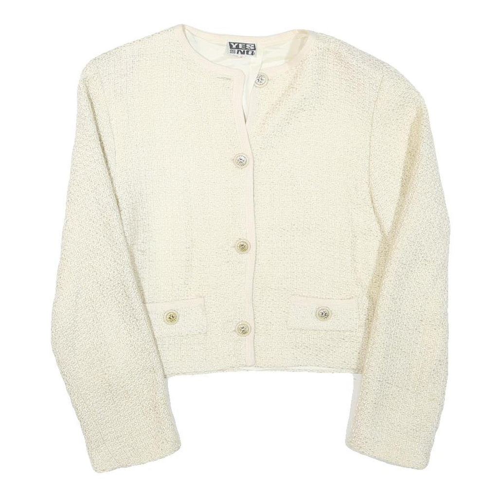 YES OR NO Womens Cream Button Jacket S Acrylic Blend Textured Classic
