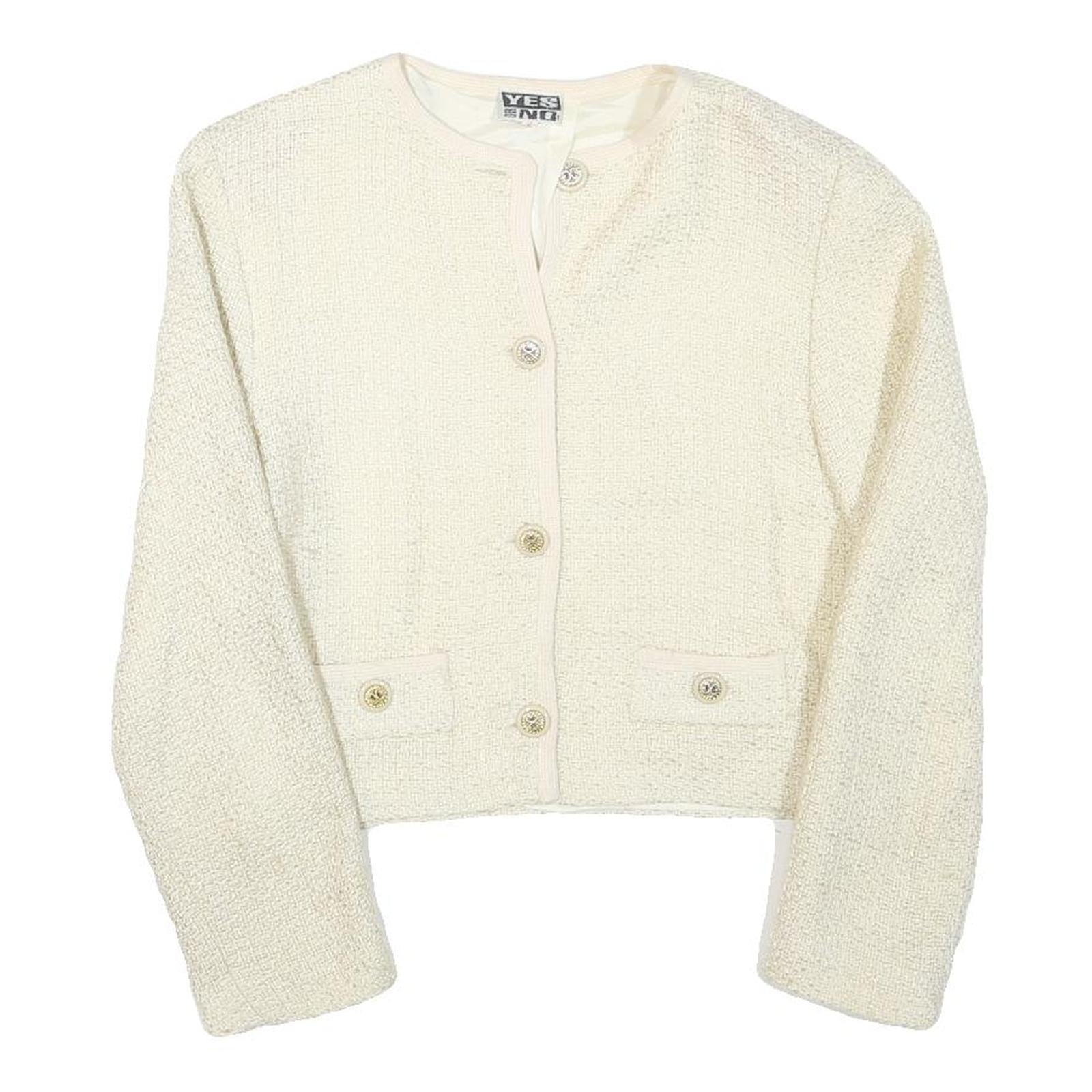 YES OR NO Womens Cream Button Jacket S Acrylic Blend Textured Classic