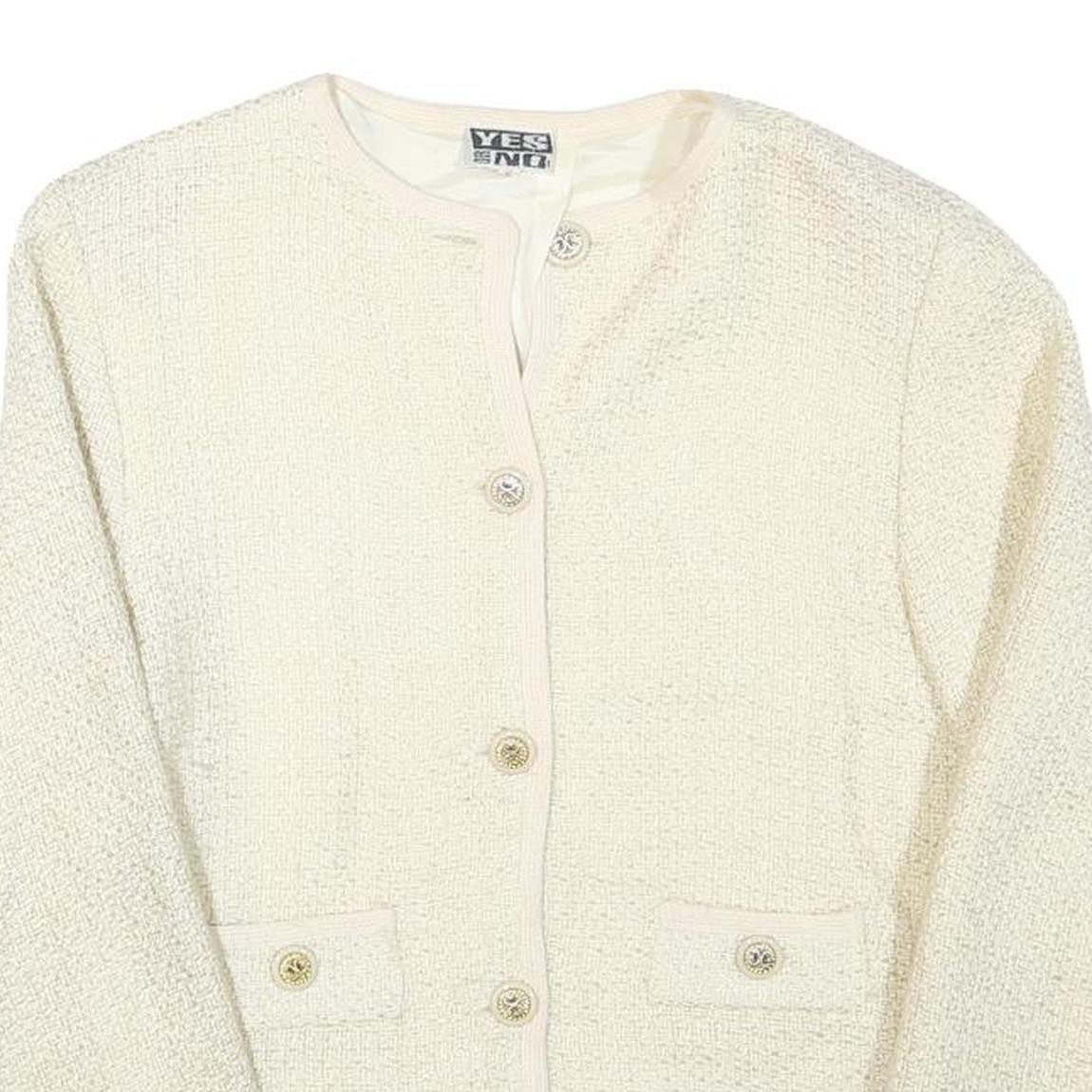 YES OR NO Womens Cream Button Jacket S Acrylic Blend Textured Classic