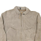 POUR LE SPORT Mens Beige Leather Zip Jacket M Suede Casual Outerwear