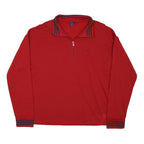 NAUTICA Mens Red 1/4 Zip Collar XL Cotton Blend Sweatshirt Striped Cuffs