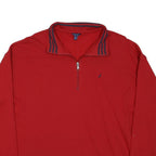 NAUTICA Mens Red 1/4 Zip Collar XL Cotton Blend Sweatshirt Striped Cuffs