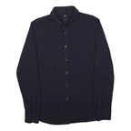 UNI QLO Mens Navy Blue Slim Fit Cotton Blend Shirt L Button Down Collar Long