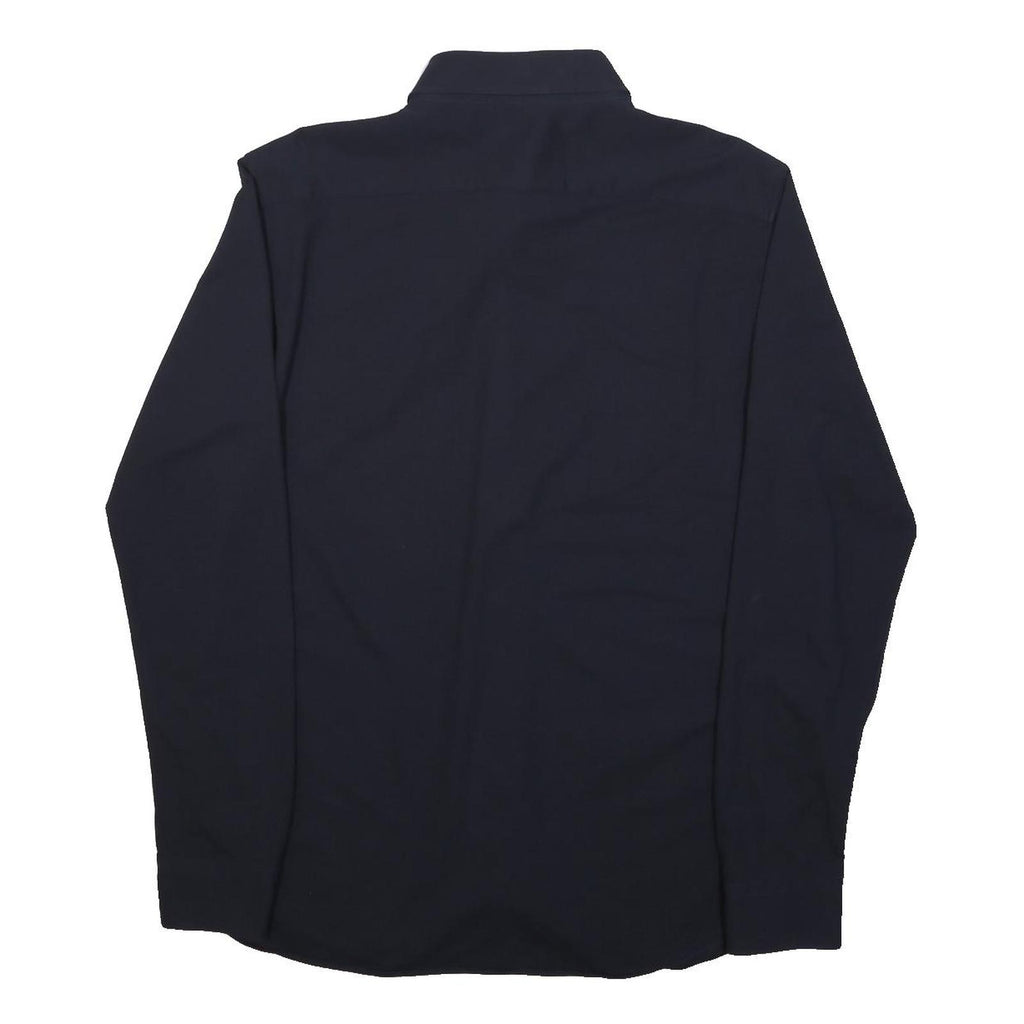 UNI QLO Mens Navy Blue Slim Fit Cotton Blend Shirt L Button Down Collar Long