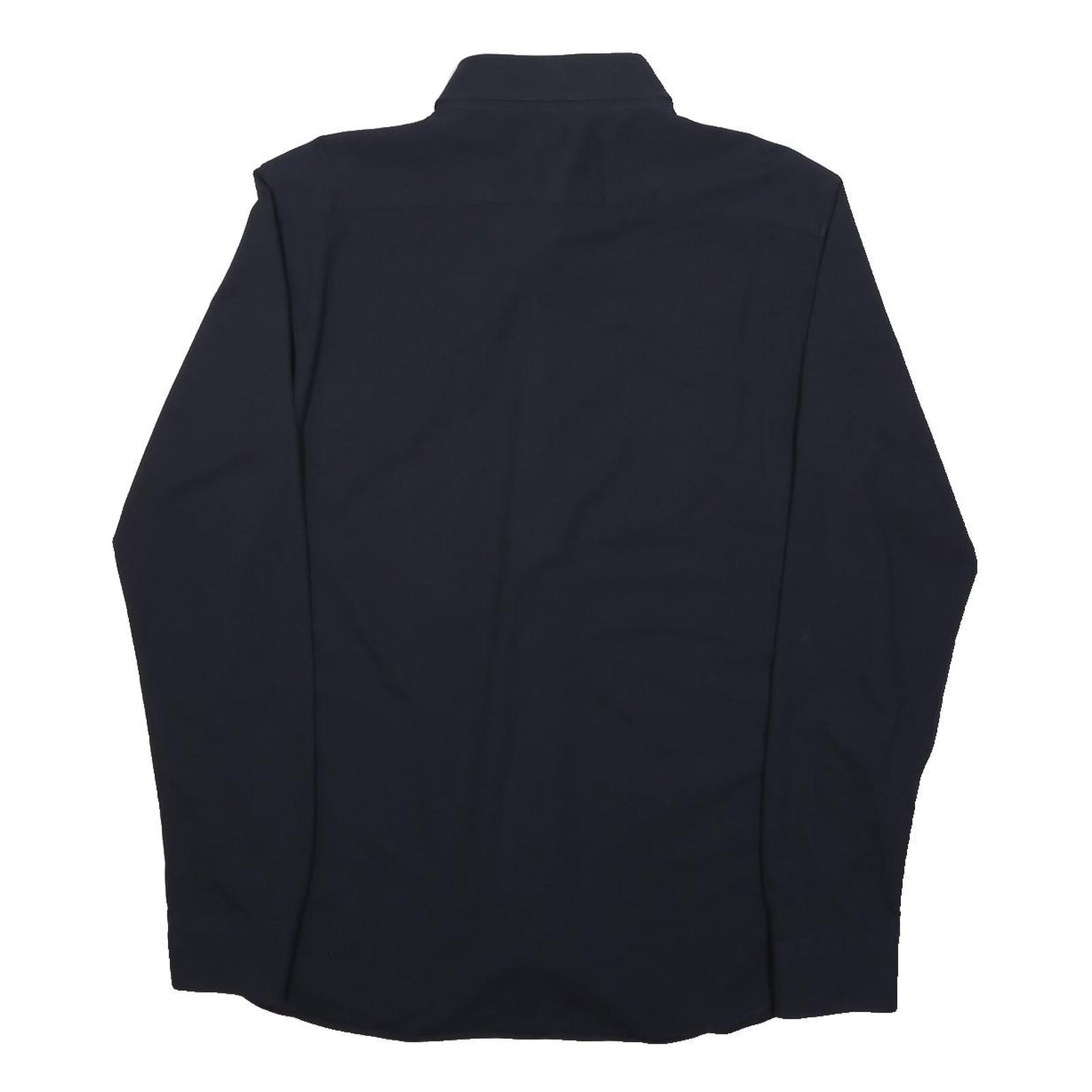 UNI QLO Mens Navy Blue Slim Fit Cotton Blend Shirt L Button Down Collar Long