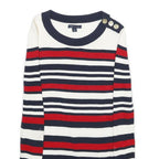 TOMMY HILFIGER Womens White & Red & Navy Striped Plain Crew Neck Basic Knit S