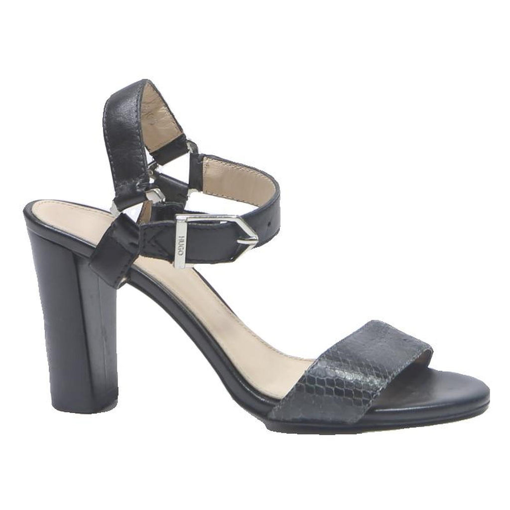 HUGO Womens Black Leather Strappy Block Heel Sandals UK 3 Elegant Comfortable