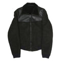 Mens Black Polyester Blend Zip Jacket S Faux Leather Contrast Plain Casual