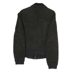 Mens Black Polyester Blend Zip Jacket S Faux Leather Contrast Plain Casual