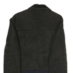 Mens Black Polyester Blend Zip Jacket S Faux Leather Contrast Plain Casual