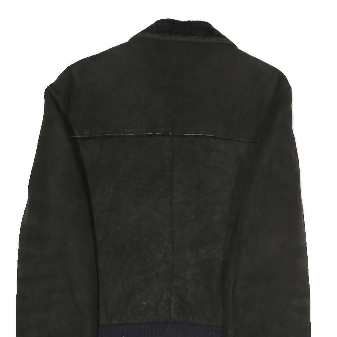 Mens Black Polyester Blend Zip Jacket S Faux Leather Contrast Plain Casual