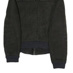 Mens Black Polyester Blend Zip Jacket S Faux Leather Contrast Plain Casual