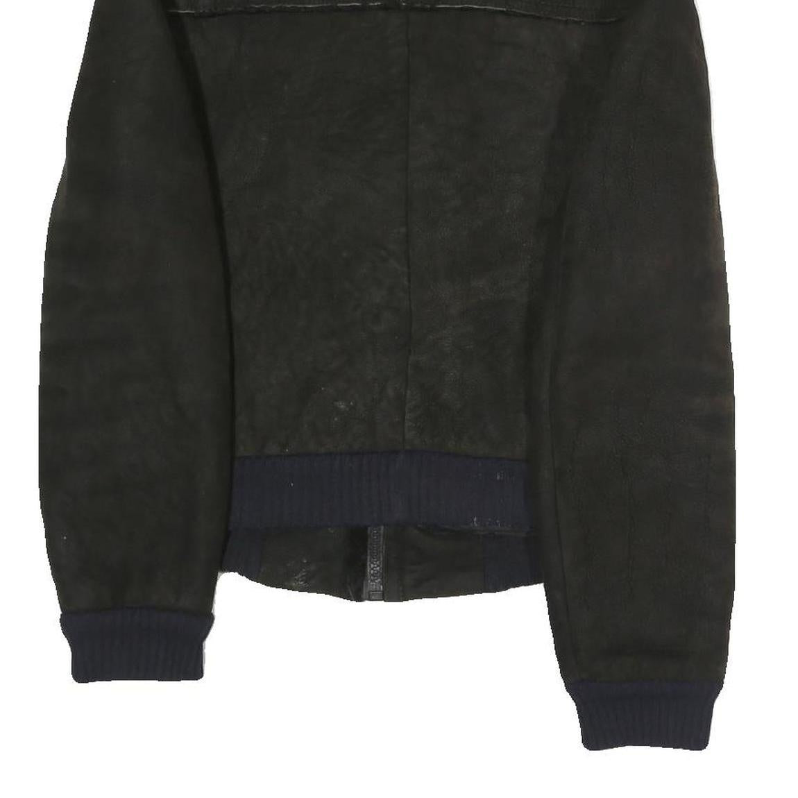 Mens Black Polyester Blend Zip Jacket S Faux Leather Contrast Plain Casual