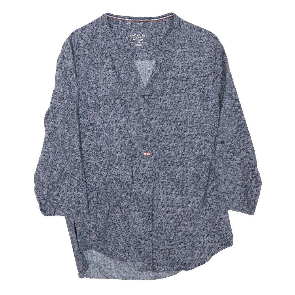 NAPAPIJRI Womens Blue Printed Top 3/4 Sleeve V-Neck Size S Lightweight