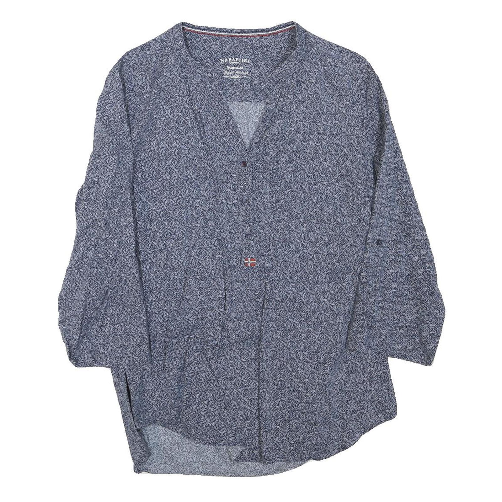 NAPAPIJRI Womens Blue Printed Top 3/4 Sleeve V-Neck Size S Lightweight