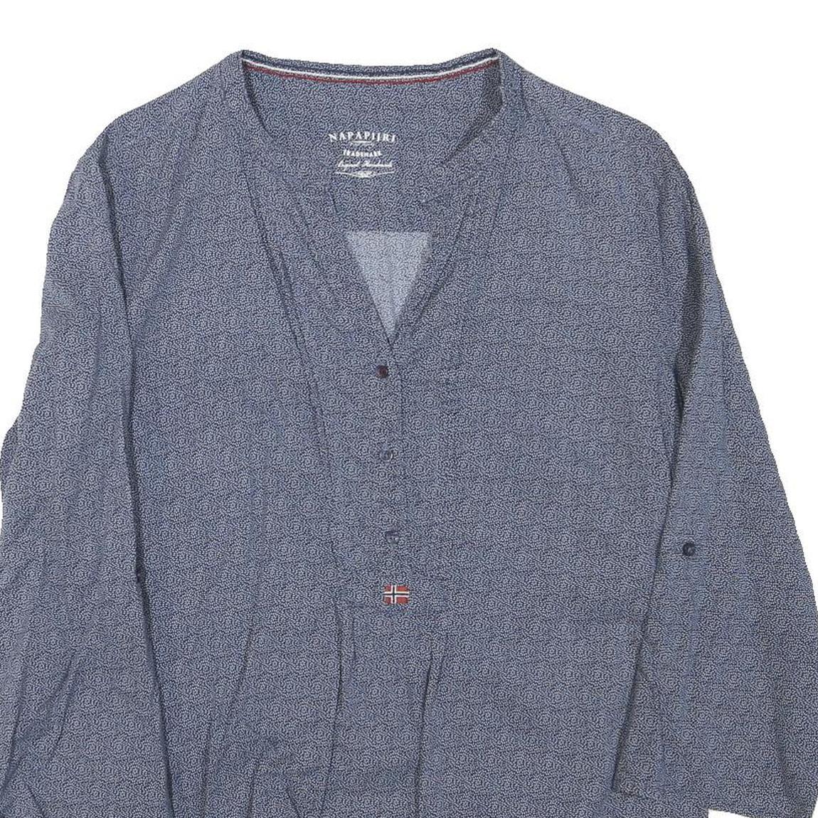 NAPAPIJRI Womens Blue Printed Top 3/4 Sleeve V-Neck Size S Lightweight