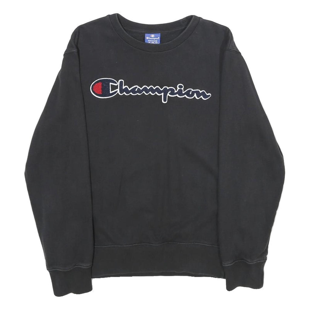 CHAMPION Mens Black Crew Neck M Cotton Logo Sweatshirt Casual Pullover