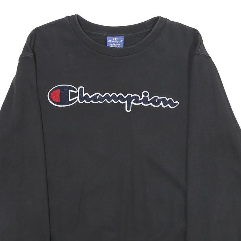 CHAMPION Mens Black Crew Neck M Cotton Logo Sweatshirt Casual Pullover