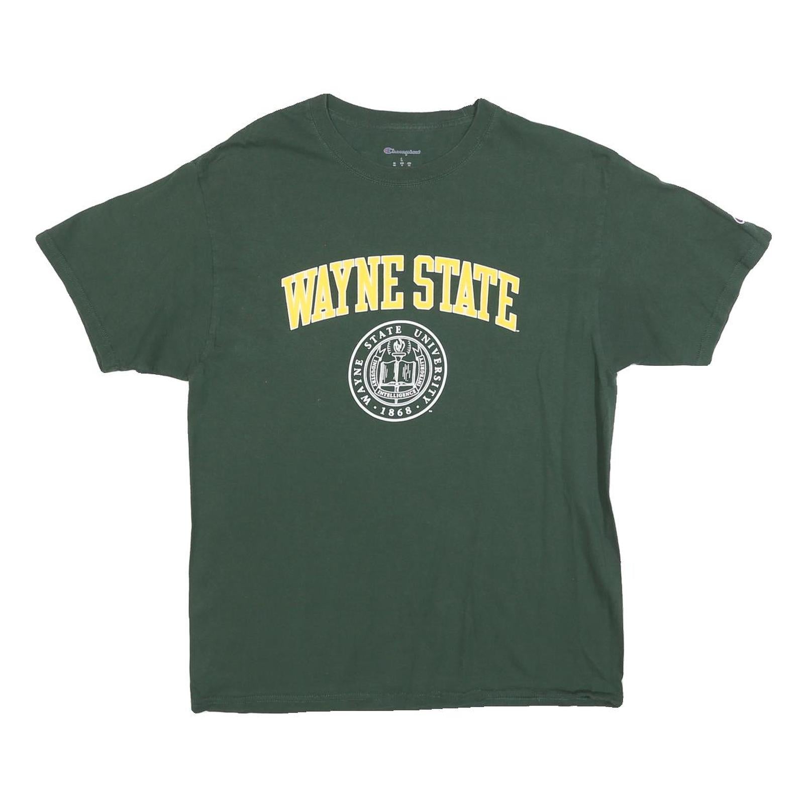 CHAMPION Mens Green Wayne State Graphic T-Shirt L Short Sleeve Crew Neck