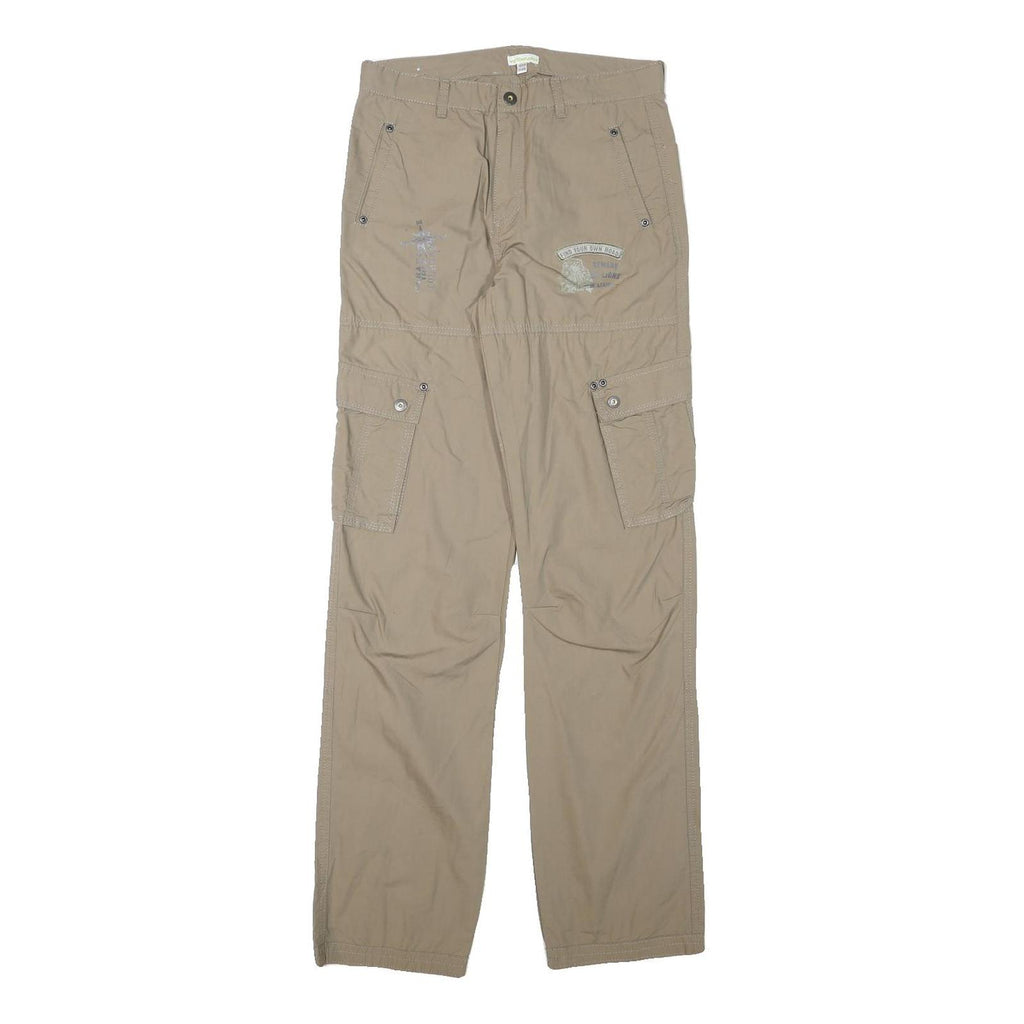 VERTBAUDET Mens Cotton Blend Beige Casual Regular Fit Cargo Trousers W26 L31